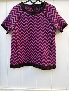 J.Crew Women's XS Purple Brown Chevron Merino Wool Short Sleeve Sweater NWT